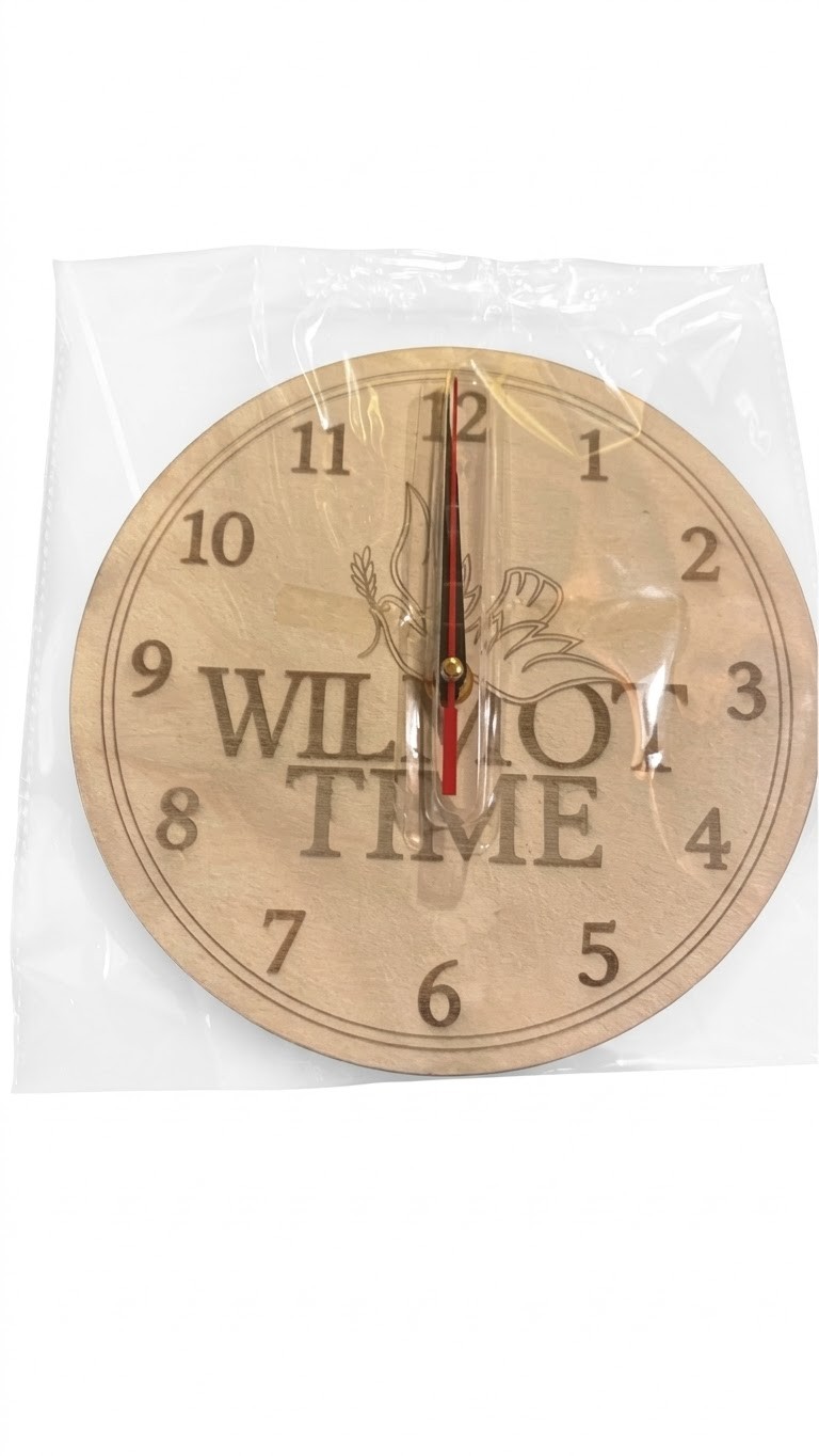 Custom engraved wooden Wilmot Time clock